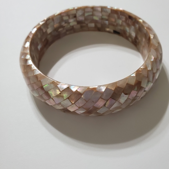 Vintage mother of pearl gold rose  mosaic  bangle - Picture 3 of 7